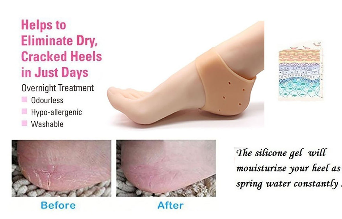 Purastep Silicone Gel Heel Pad Socks for Pain Relief - 1 Pair (Beige, Free Size)