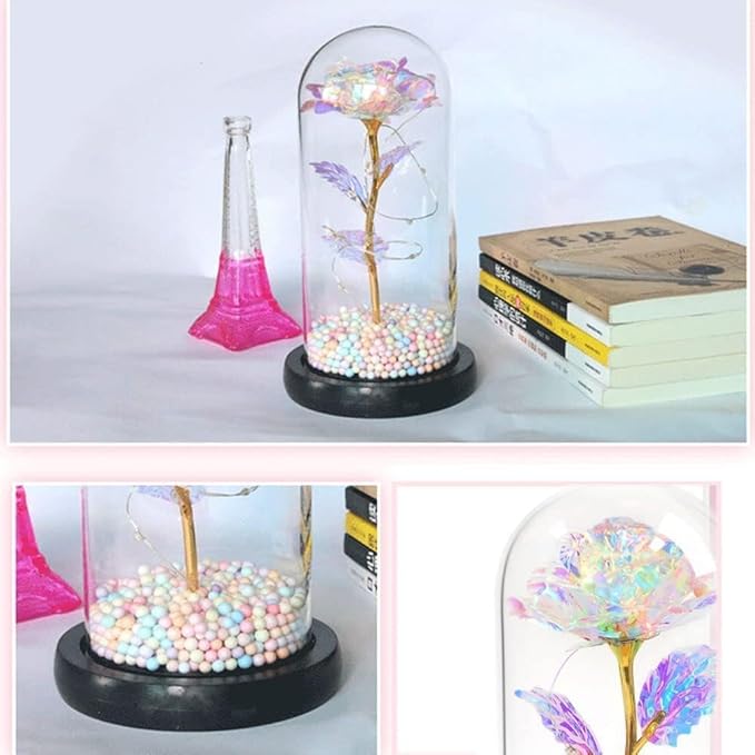 Artificial Tulips in Crystal Box, Galaxy Glass Rose Flower with LED Light Great Gift Ideas for Valentine's Day Delhi Mart