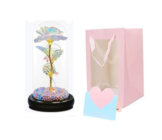 Artificial Tulips in Crystal Box, Galaxy Glass Rose Flower with LED Light Great Gift Ideas for Valentine's Day Delhi Mart