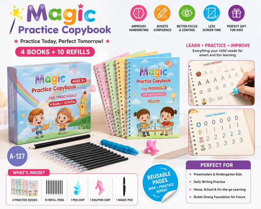 Magic Practice Copybook - (4 Book + 10 Refill) (A-127) Delhi Mart