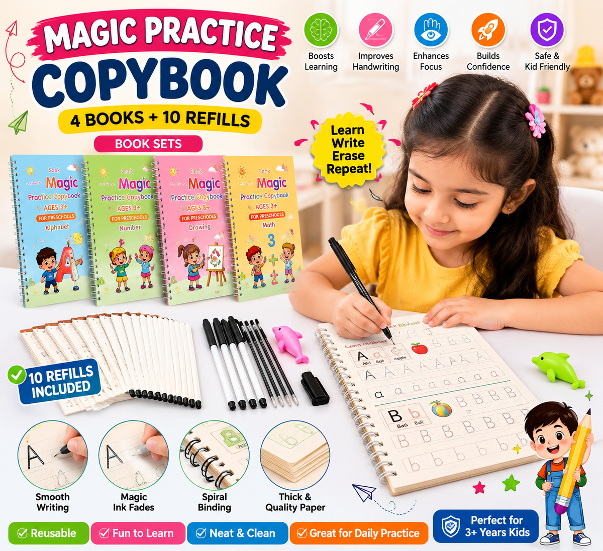 Magic Practice Copybook - (4 Book + 10 Refill) (A-127) Delhi Mart